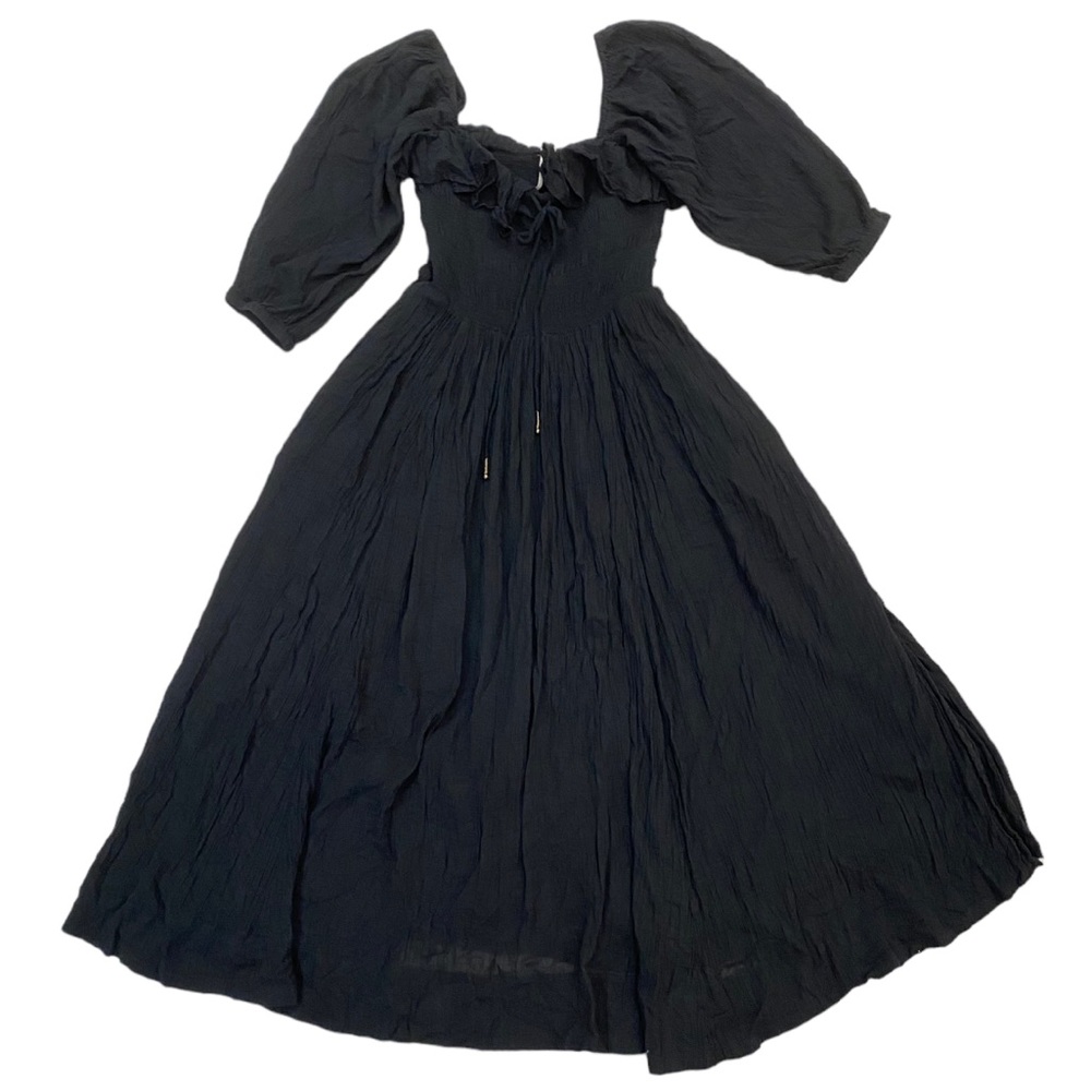 Free People Black Midi Puff Sleeve Smocked Dress - Picture 7 of 13